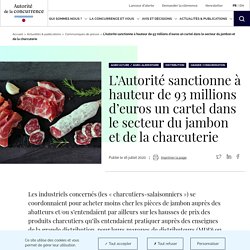 L’Autorité sanctionne à hauteur de 93 millions d’euros un cartel dans le secteur du jambon et de la charcuterie