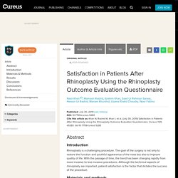 Satisfaction in Patients After Rhinoplasty Using the Rhinoplasty Outcome Evaluation Questionnaire