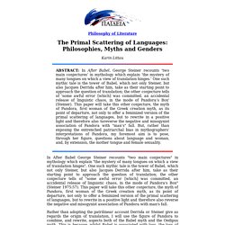 20th WCP: The Primal Scattering of Languages: Philosophies, Myths and Genders