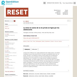 La mise en scène de la vie privée en ligne par les adolescents