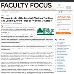 Scholarly Work on Teaching and Learning Award Takes on “Content Coverage”