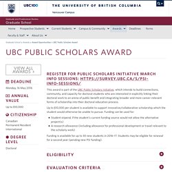 UBC Public Scholars Award - Graduate School - University of British Columbia - Vancouver - Canada