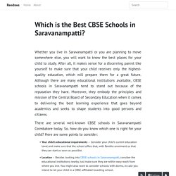 Which is the Best CBSE Schools in Saravanampatti?