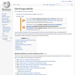 List of yoga schools