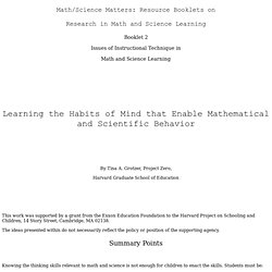 Learning the Habits of Mind that Enable Mathematical and Scientific Behavior