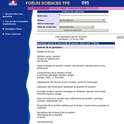 Forum Sciences TPE - Rechercher une question