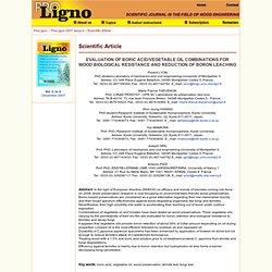 PRO LIGNO - DEC 2007 - EVALUATION OF BORIC ACID/VEGETABLE OIL COMBINATIONS FOR WOOD BIOLOGICAL RESISTANCE AND REDUCTION OF BORON