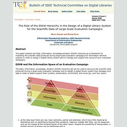 Dussin and Ferro, "The Role of the DIKW Hierarchy in the Design of a Digital Library System for the Scientific Data of Large-Scale Evaluation Campaigns", TCDL Bulletin 5.1 (2009)