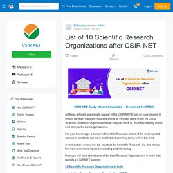 List of 10 Scientific Research Organizations after CSIR NET