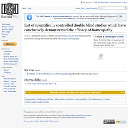 List of scientifically controlled double blind studies which have conclusively demonstrated the efficacy of homeopathy