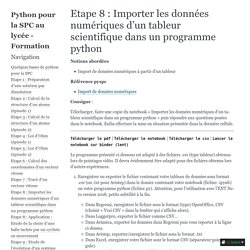 Etape 8 : Importer les données numériques d’un tableur scientifique dans un programme python — Documentation Python pour la SPC au lycée - Formation 1.0.1
