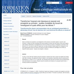 Formation et profession : revue scientifique internationale en éducation Article Live