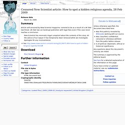 Censored New Scientist article: How to spot a hidden religious agenda, 28 Feb 2009 - Wikileaks
