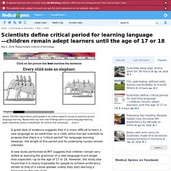 Scientists define critical period for learning language—children remain adept learners until the age of 17 or 18
