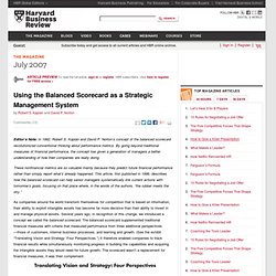 Using the Balanced Scorecard as a Strategic Management System