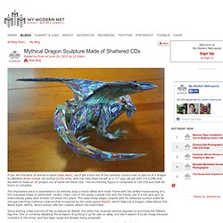 Mythical Dragon Sculpture Made of Shattered CDs