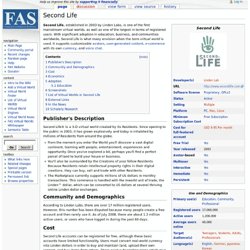 Second Life - FAS Virtual Worlds Almanac