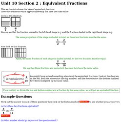 Unit 10 Section 2 : Equivalent Fractions