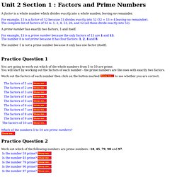 Unit 2 Section 1 : Factors and Prime Numbers