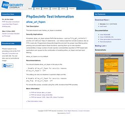 PHP Security Consortium: PHPSecInfo Test Details - allow_url_fopen