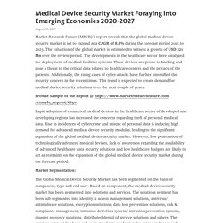 Medical Device Security Market Foraying into Emerging Economies 2020-2027 – Telegraph