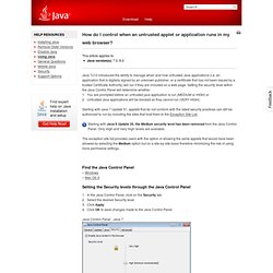 Security level settings in the Java Control Panel