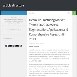 Hydraulic Fracturing Market Trends 2020 Overview, Segmentation, Application and Comprehensive Research till 2023
