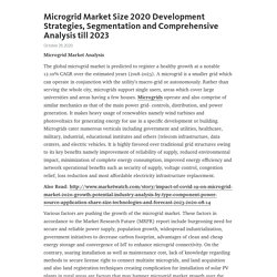 Microgrid Market Size 2020 Development Strategies, Segmentation and Comprehensive Analysis till 2023