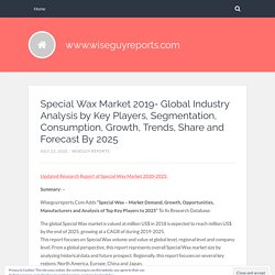 Special Wax Market 2019- Global Industry Analysis by Key Players, Segmentation, Consumption, Growth, Trends, Share and Forecast By 2025