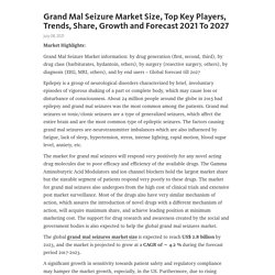Grand Mal Seizure Market Size, Top Key Players, Trends, Share, Growth and Forecast 2021 To 2027 – Telegraph
