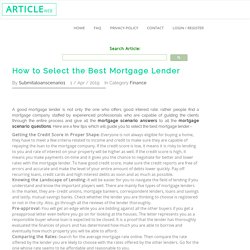 How to Select the Best Mortgage Lender