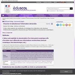 Espace B2i École- Collège : documents d'appui - Chercher et sélectionner l'information
