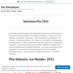 Sélections Prix 2021 – Des thématiques