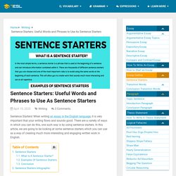 Sentence Starters: Useful Words And Phrases To Use As Sentence Starters