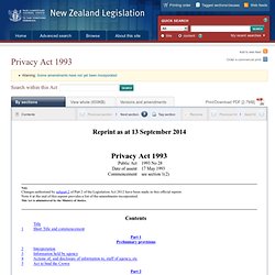 Privacy Act 1993 No 28 (as at 13 September 2014), Public Act Contents