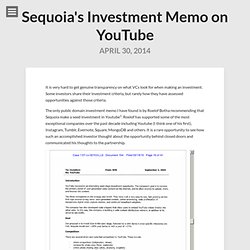 Sequoia's Investment Memo on YouTube – The Infovore's Dilemma