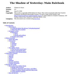 The Shadow of Yesterday: Main Rulebook