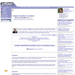 Installer SharePoint Foundation 2010 sur Windows 7 - Installer SP Foundation 2010 sur Windows Seven