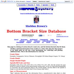 Sheldon Brown's Bottom Bracket Size Database