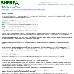 SHERPA RoMEO Colours, Pre-print, Post-print, Definitions and Terms