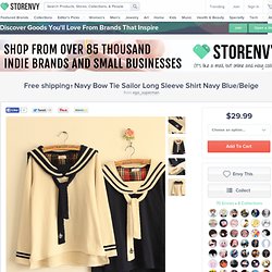 Free shipping！Navy Bow Tie Sailor Long Sleeve Shirt Navy Blue/Beige from ego_superman on Storenvy