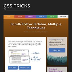 Scroll/Follow Sidebar, Multiple Techniques