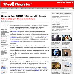 Siemens fixes SCADA holes found by hacker