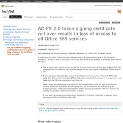 AD FS 2.0 token signing certificate roll over results in loss of access to all Office 365 services