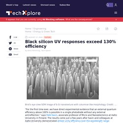 Black silicon UV responses exceed 130% efficiency