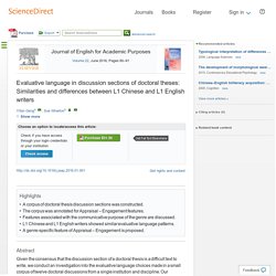 Evaluative language in discussion sections of doctoral theses: Similarities and differences between L1 Chinese and L1 English writers