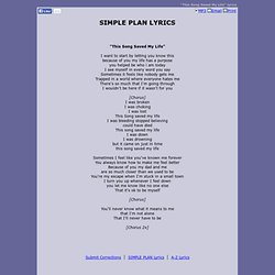 SIMPLE PLAN LYRICS - This Song Saved My Life