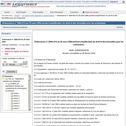 Ordonnance n° 2004-274 du 25 mars 2004 portant simplification du droit et des formalités pour les entreprises.