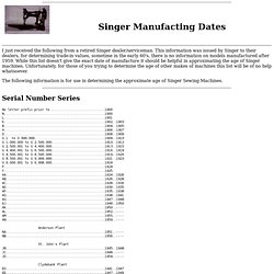 Singer Manufacting Dates