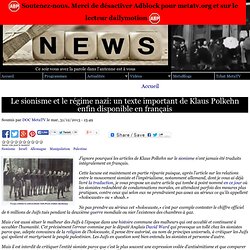 Le sionisme et le régime nazi: un texte important de Klaus Polkehn enfin disponible en français